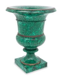 A Neoclassical Malachite Veneered Campagna-Form Urn