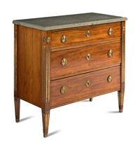 A Swedish Neoclassical Gilt Bronze Mounted Mahogany Marble-Top Bureau Chest
