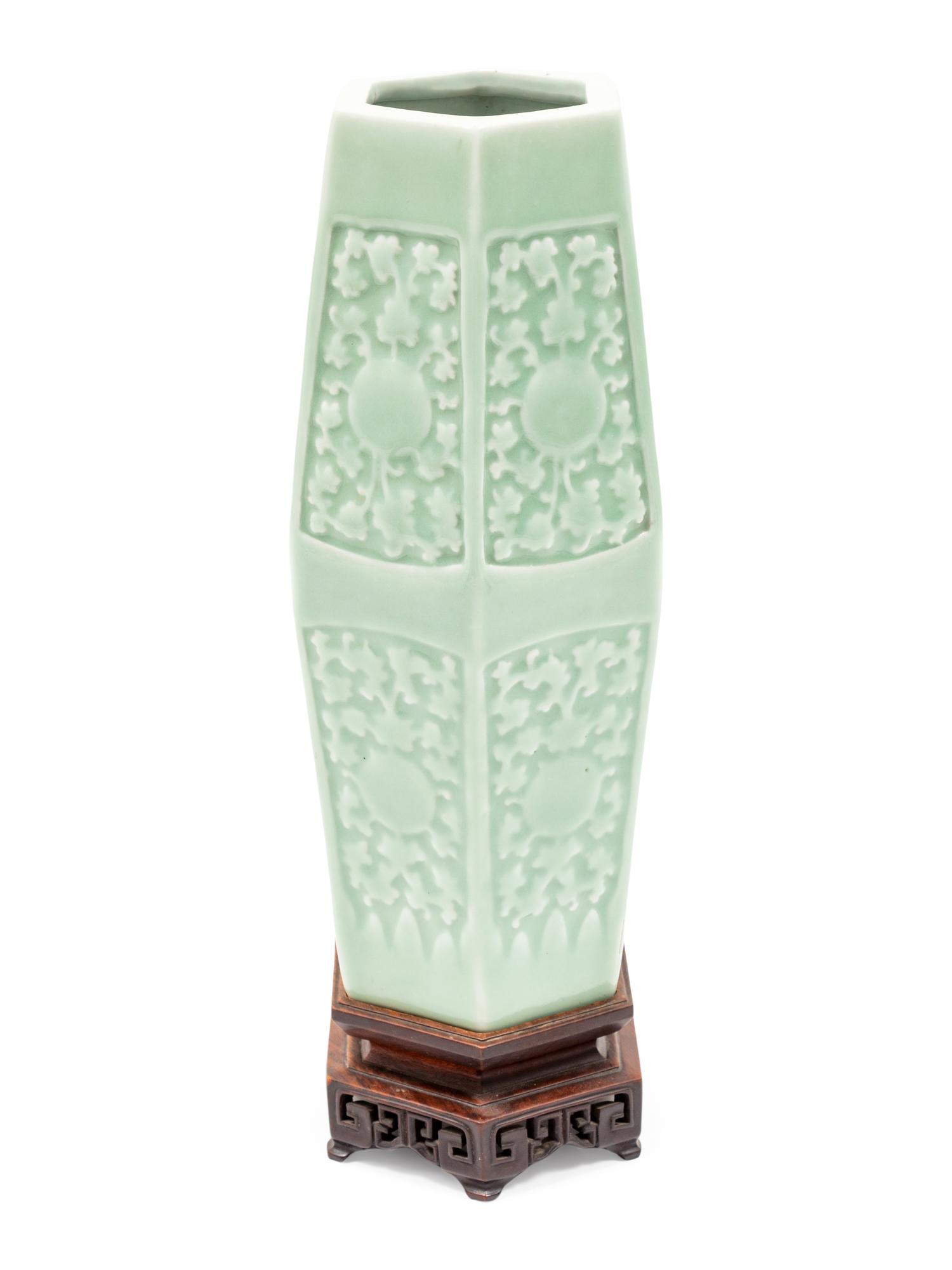 Two Chinese Molded Celadon Glazed Porcelain Articles