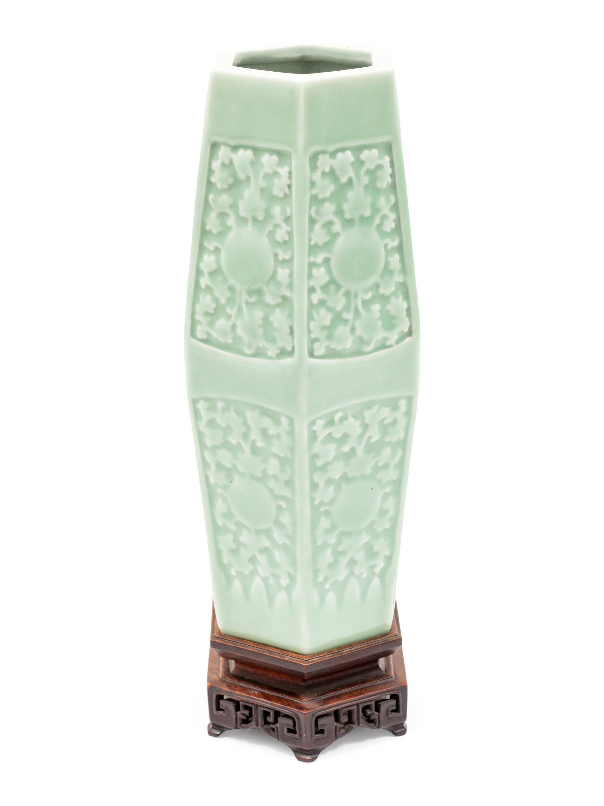 Two Chinese Molded Celadon Glazed Porcelain Articles