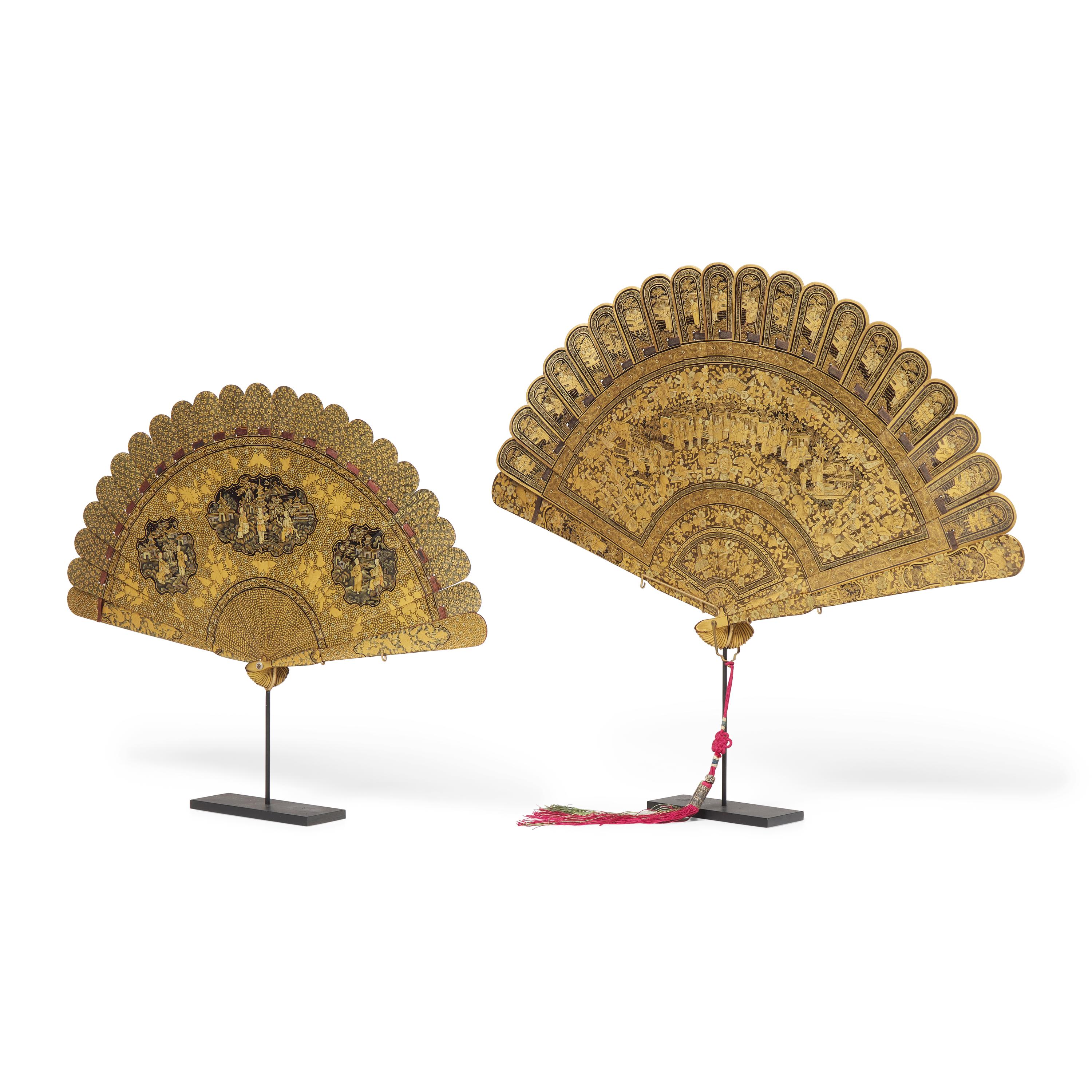 Two Lacquered and Gilt-Decorated Chinese Export Fans