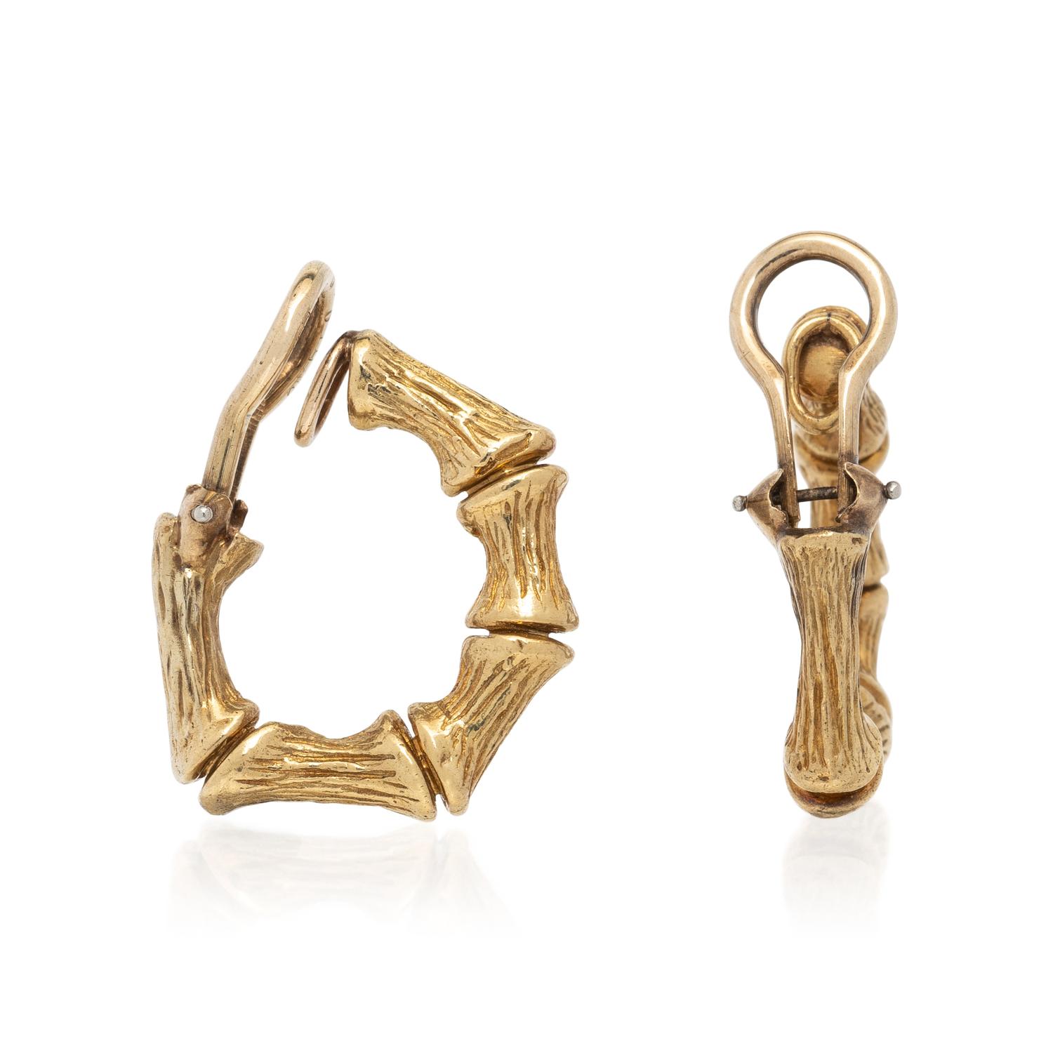 YELLOW GOLD BAMBOO HOOP EARRINGS