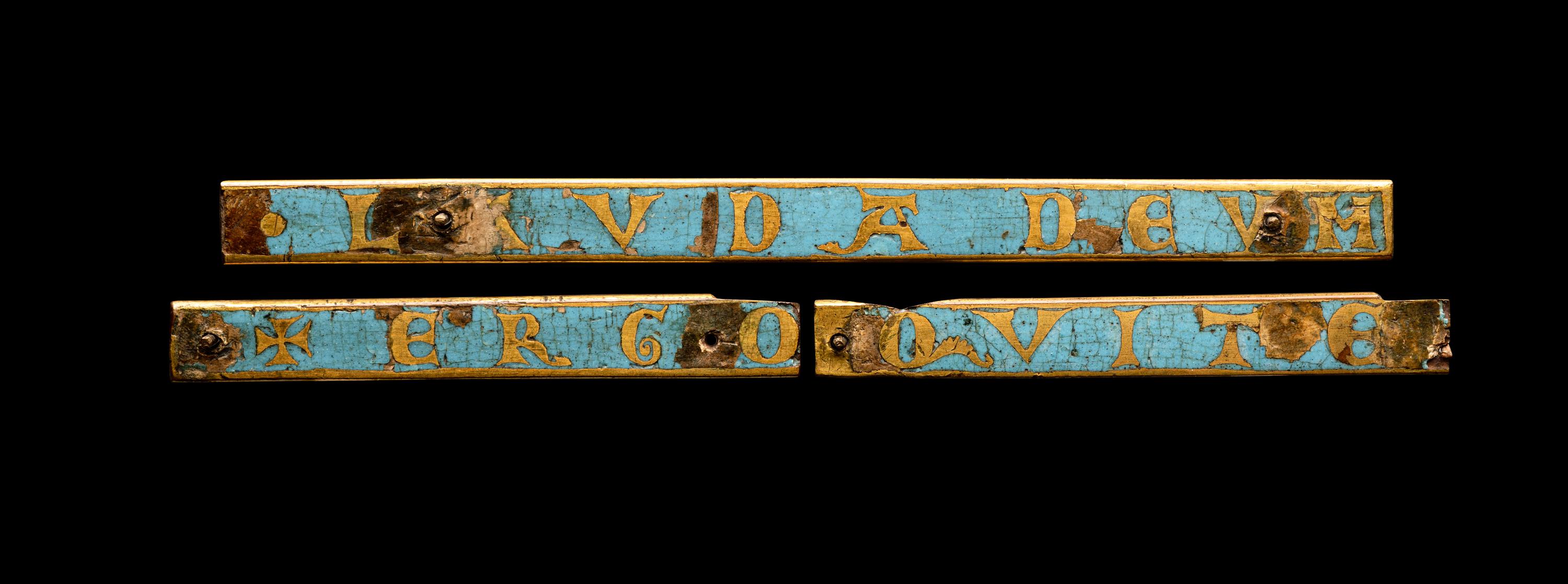 Three Rhenish-Mosan Champlevé and Gilt Copper Inscription Plaques