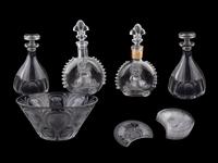 Two Baccarat Glass Decanters, a Lalique Salad Set, and Two Baccarat Bottles — 20TH CENTURY