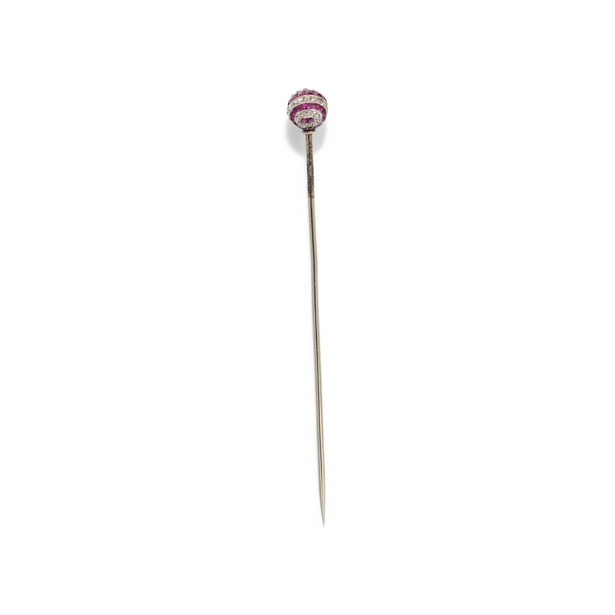 ANTIQUE, DIAMOND AND RUBY STICK PIN