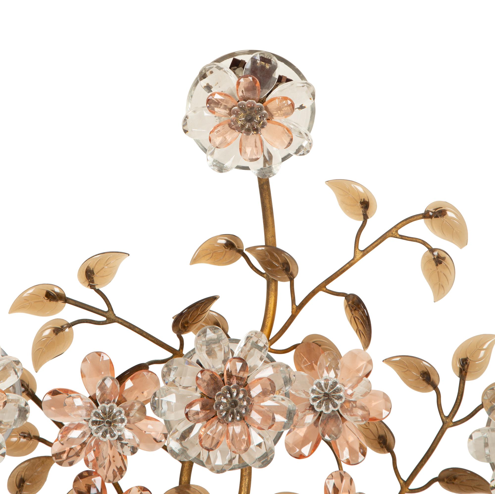 A Pair of Continental Glass Flowerhead and Gilt Metal Sconces