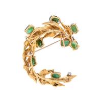 YELLOW GOLD, GREEN TOURMALINE AND DIAMOND BROOCH