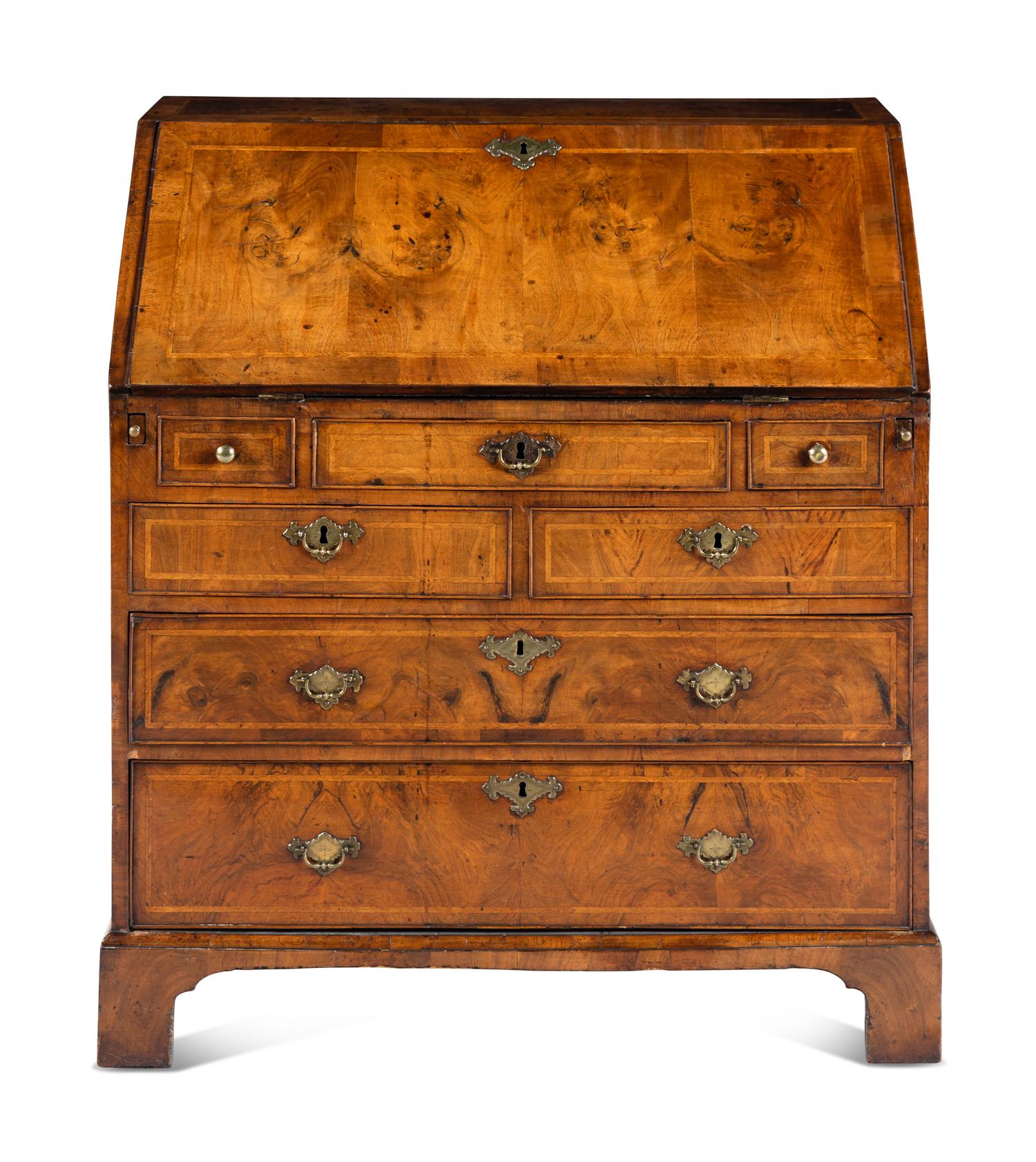 A George II Walnut Slant-Front Bureau