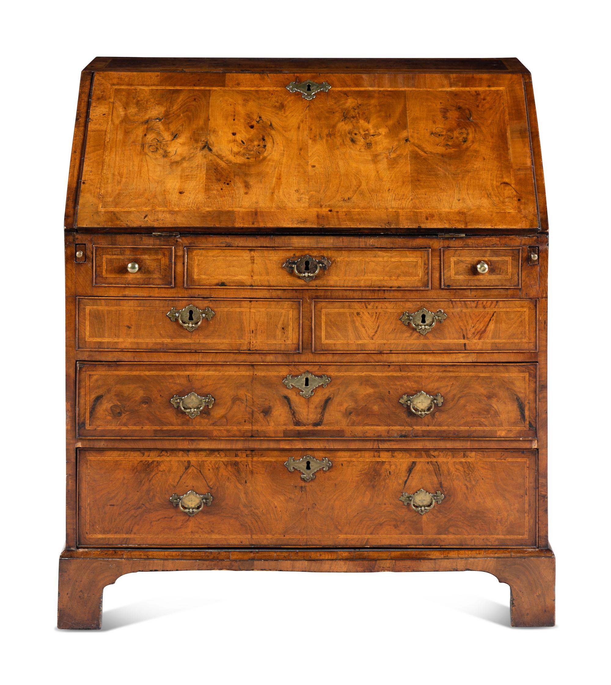 A George II Walnut Slant-Front Bureau