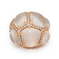 Moonstone, Diamond, and Rose Gold Ring