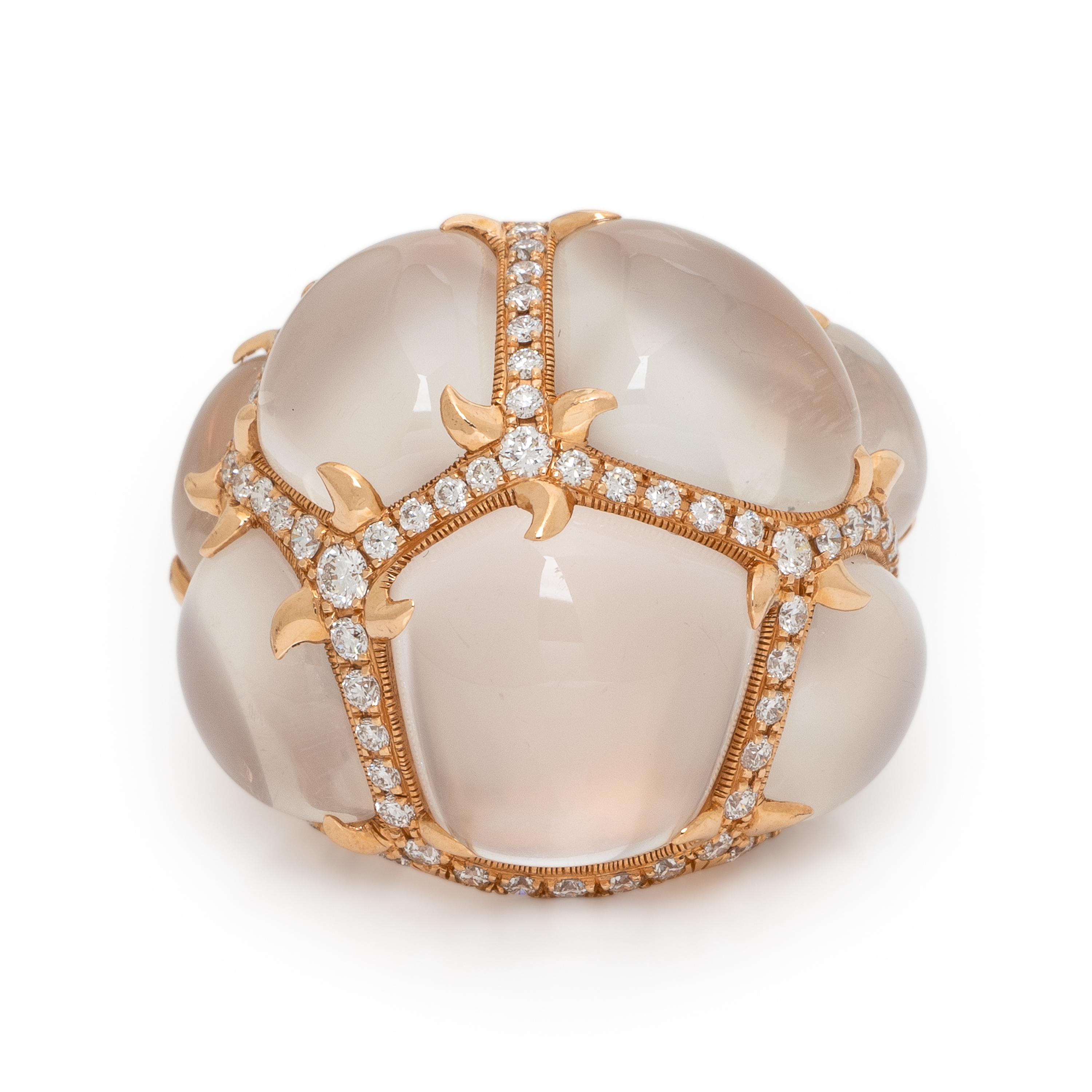 Moonstone, Diamond, and Rose Gold Ring