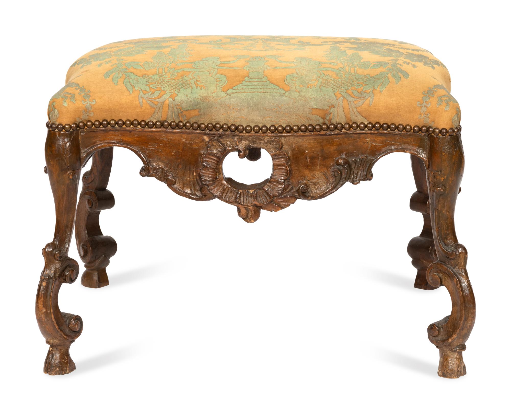 A Continental Baroque Walnut Tabouret