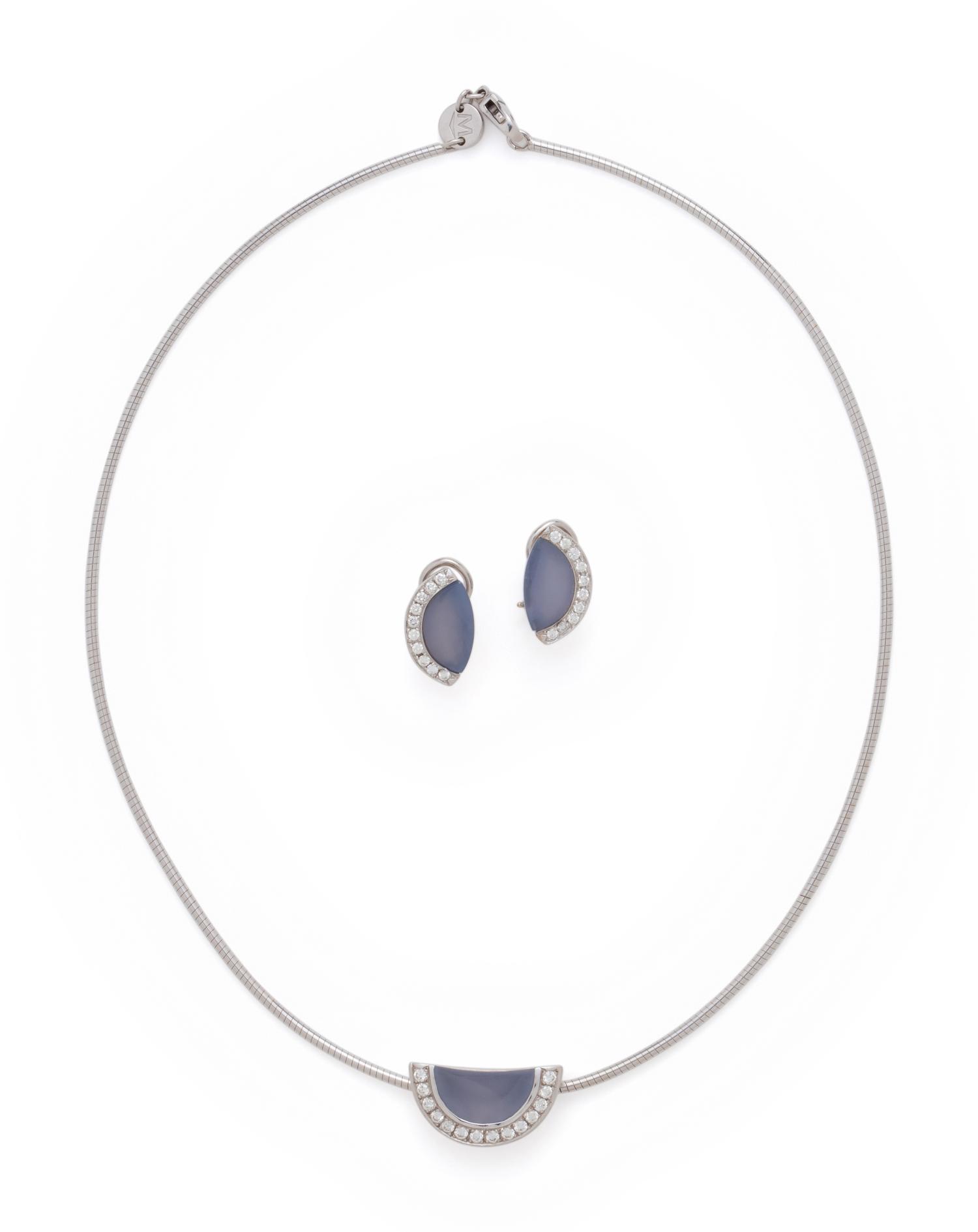 MOVADO, WHITE GOLD, BLUE CHALCEDONY AND DIAMOND SET