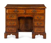 A George II Burl Walnut Kneehole Desk