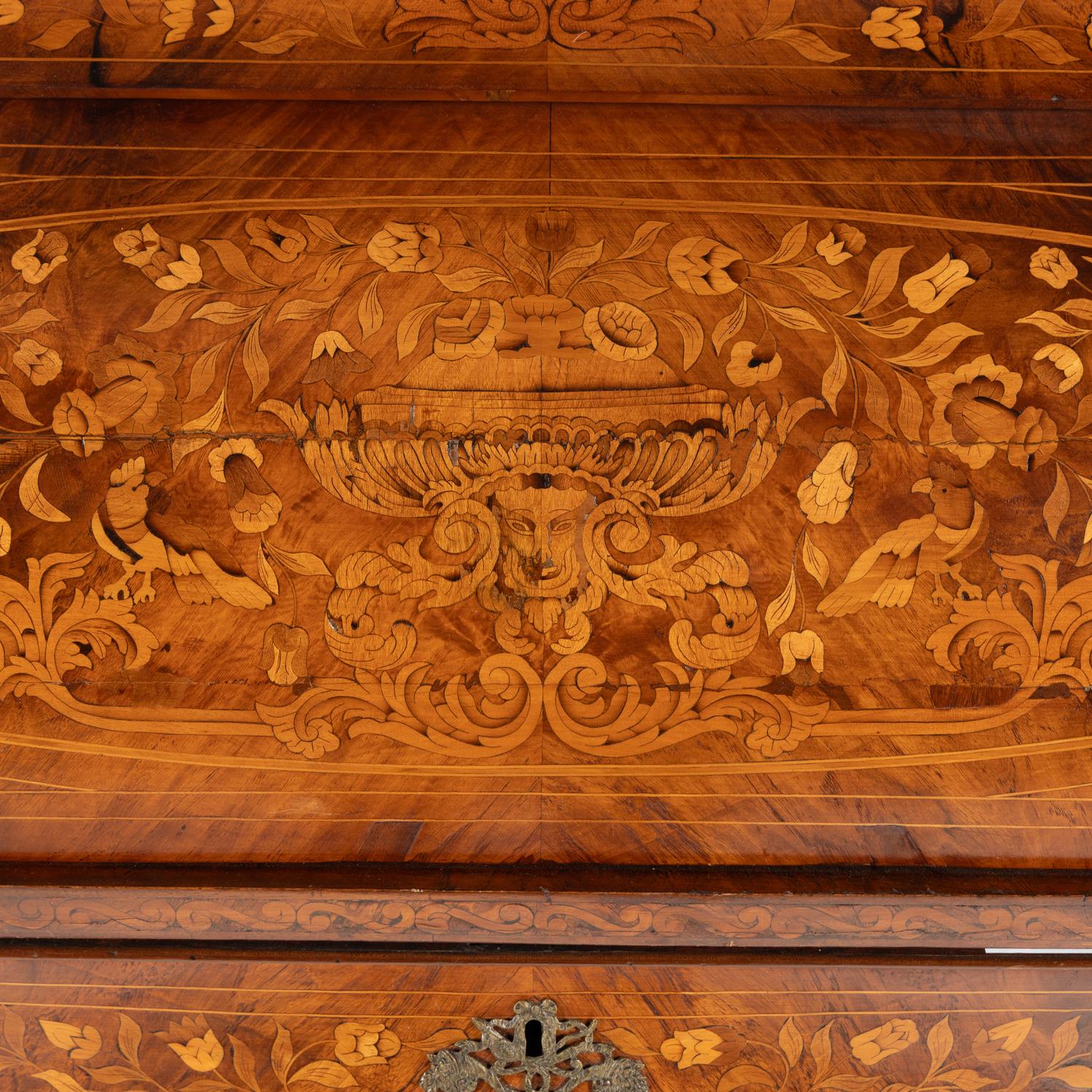 A Dutch Walnut and Marquetry Cylinder Bureau