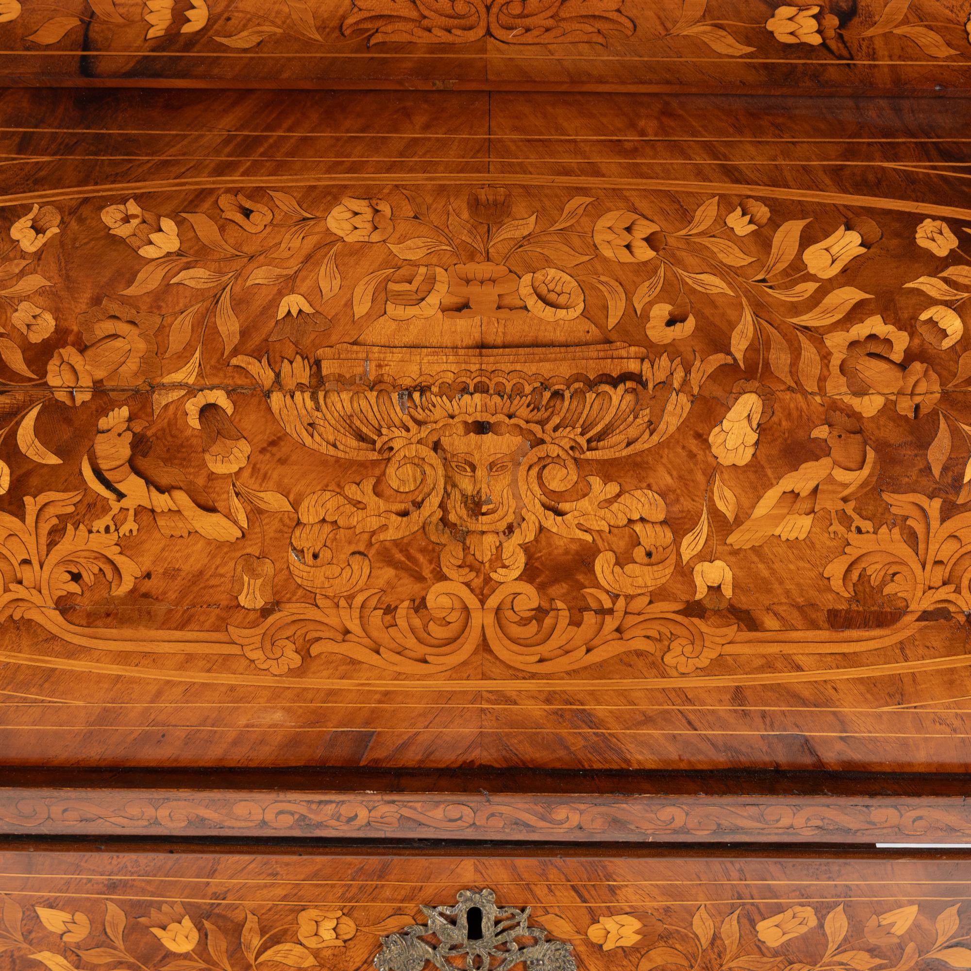 A Dutch Walnut and Marquetry Cylinder Bureau