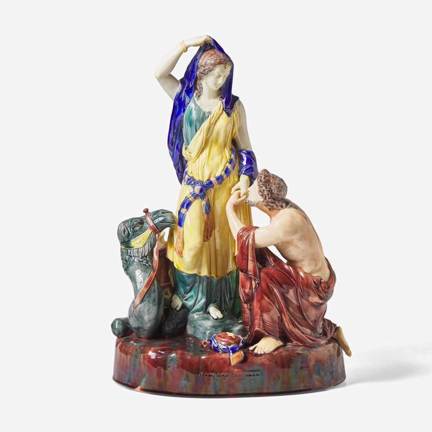 A Wedgwood Majolica "Isaak and Rebekah" Group UK, circa 1870