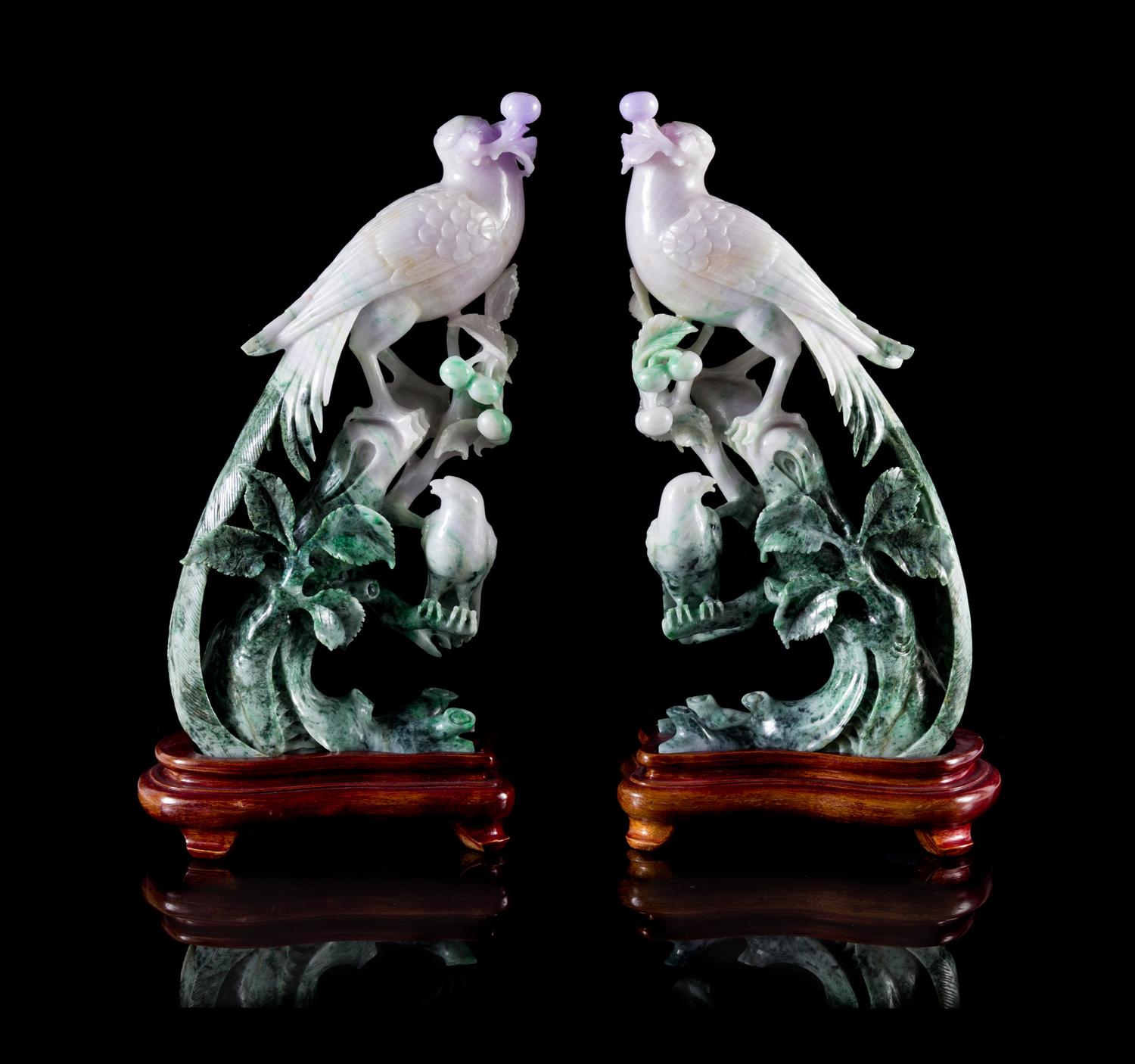 A Pair of Jadeite Figural Groups Height 12 1/2 inches. — 20TH CENTURY