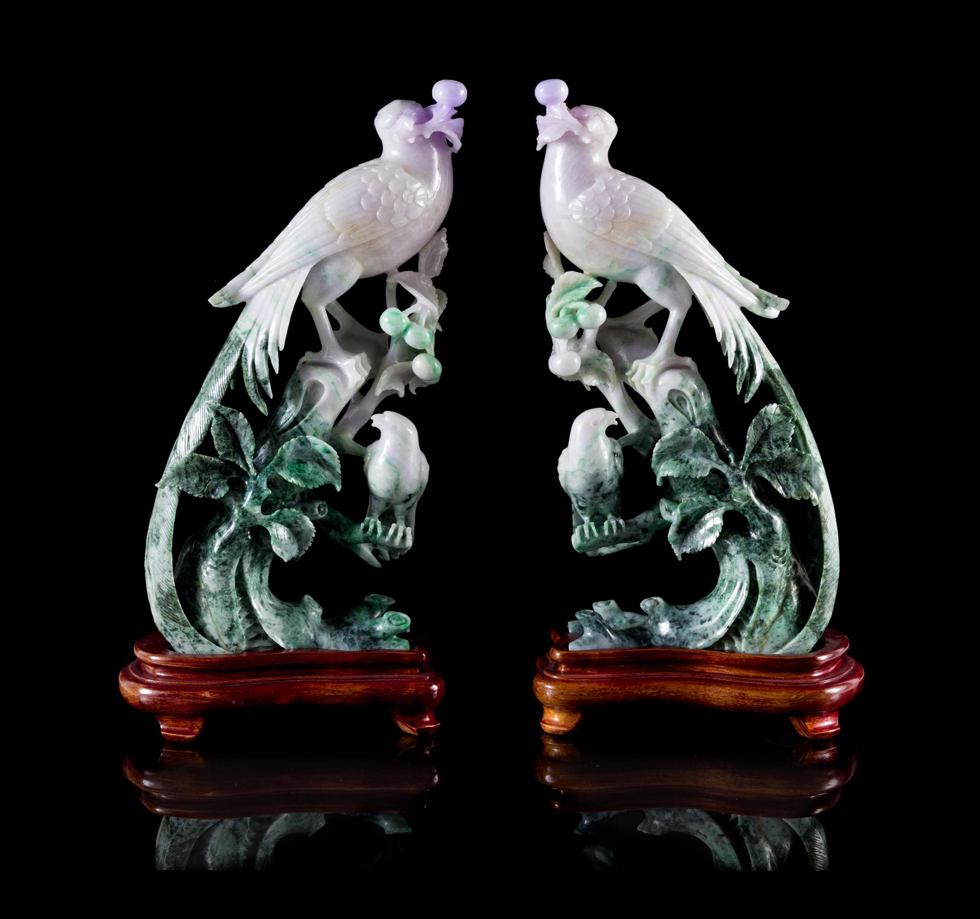 A Pair of Jadeite Figural Groups Height 12 1/2 inches. — 20TH CENTURY