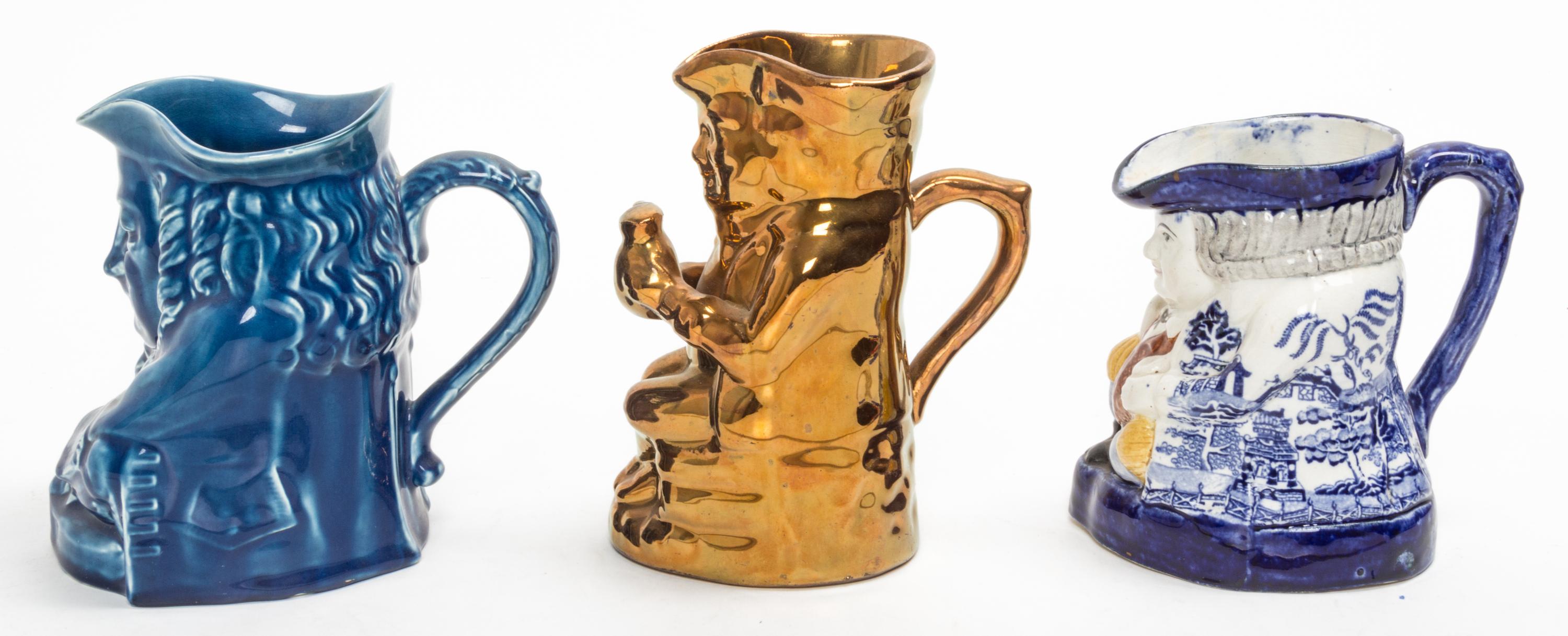 Three English Ceramic Pitchers Height 7 inches. — 20TH CENTURY