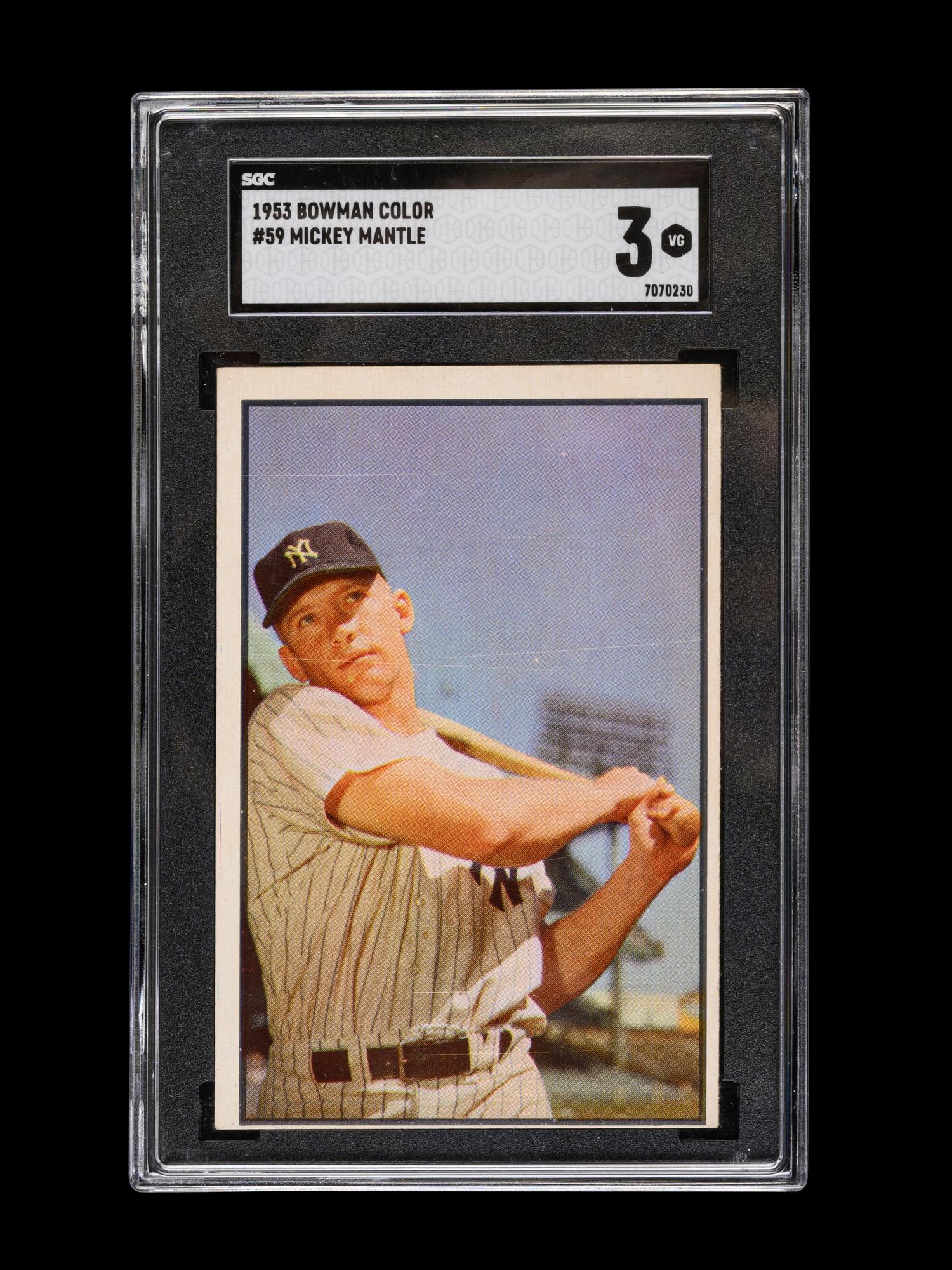 A 1953 Bowman Color Mickey Mantle Baseball Card No. 59, SGC 3