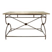 An Iron and Lead Travertine Top Table 47.5" W x 23.5 "d x 29.5" H — France, Circa 1930