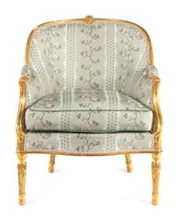 A George III Carved Giltwood Bergère