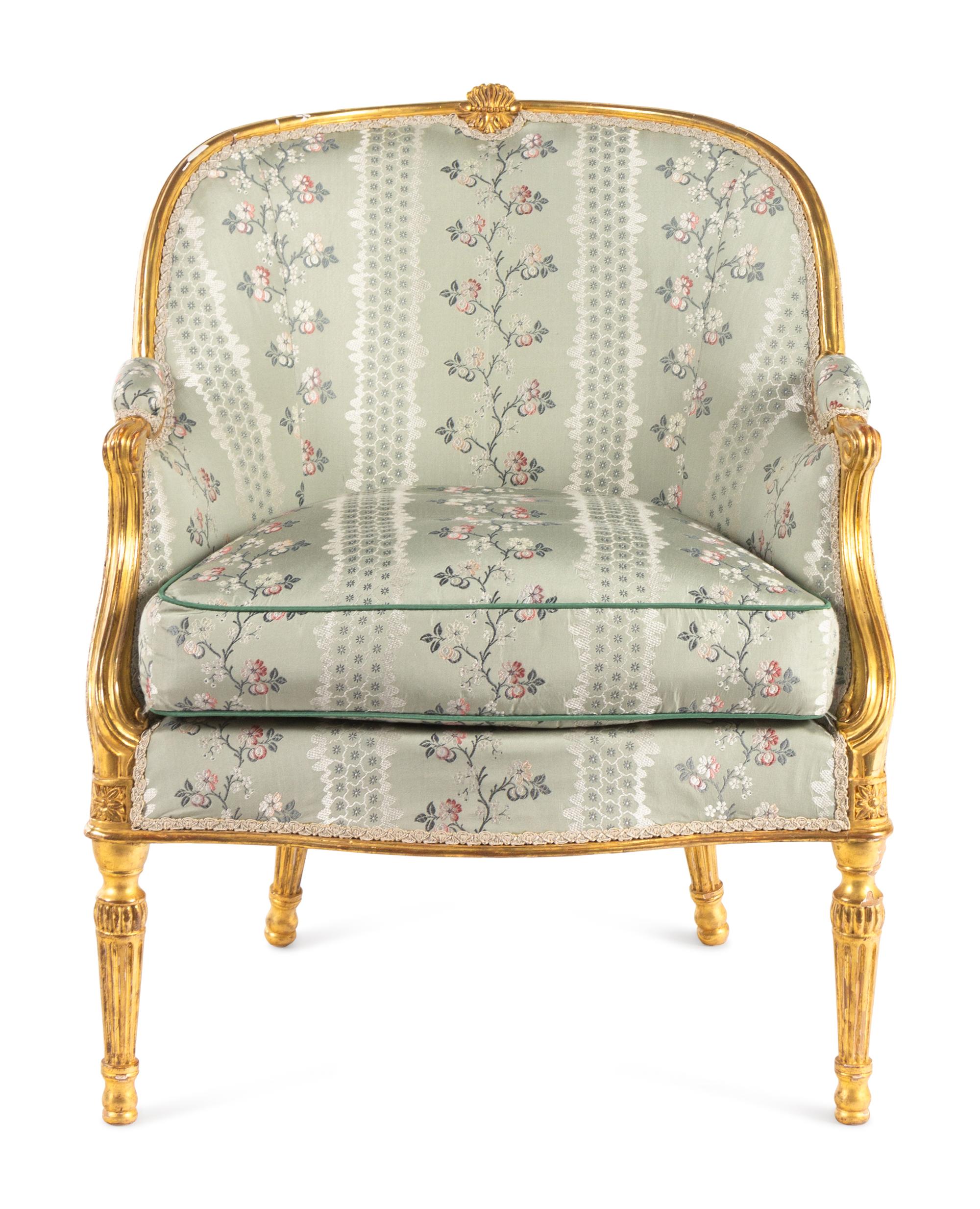 A George III Carved Giltwood Bergère