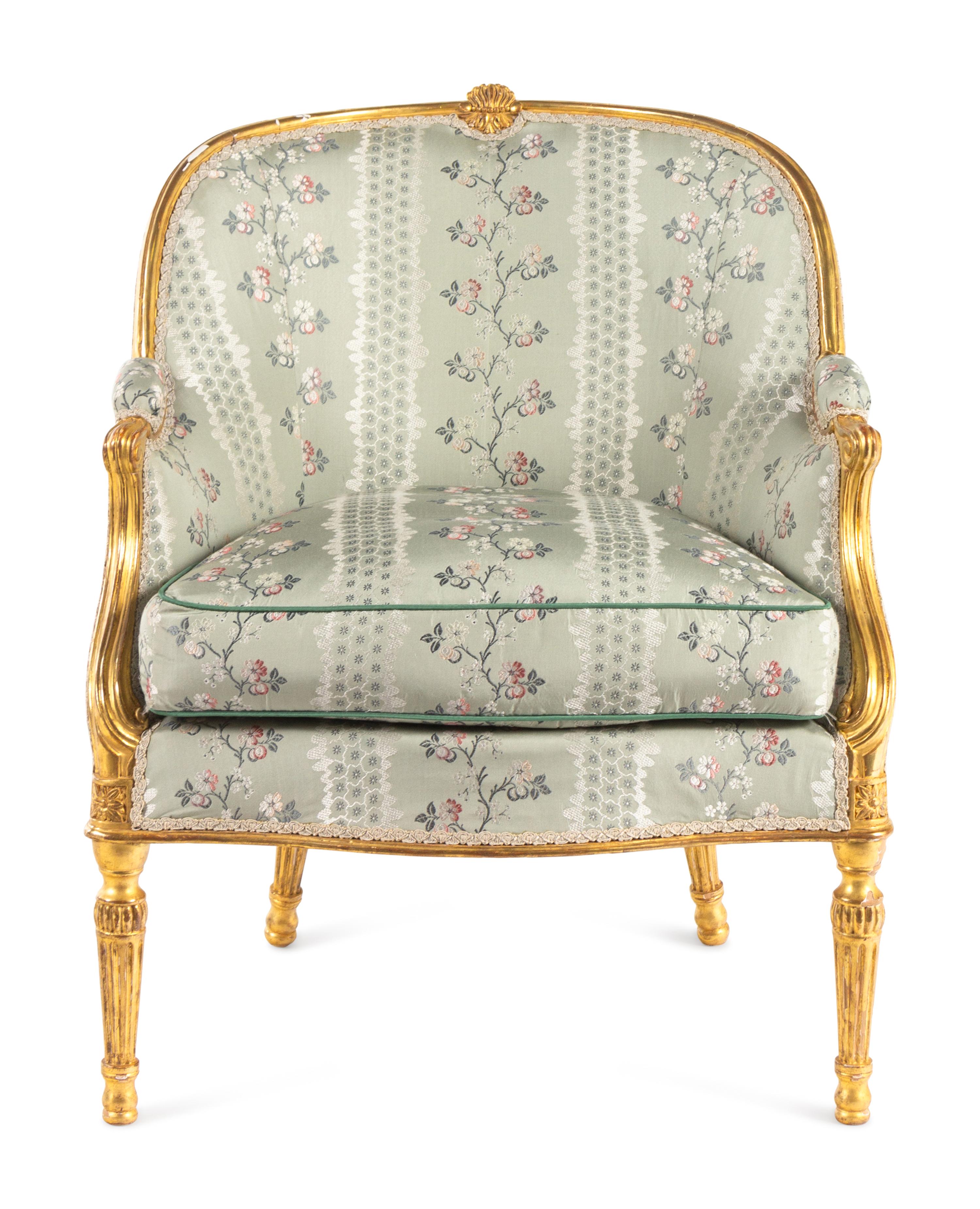 A George III Carved Giltwood Bergère
