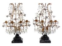 A Pair of Italian Gilt Metal and Marble Four-Light Candelabra Height 21 1/2 inches. — 20TH CENTURY