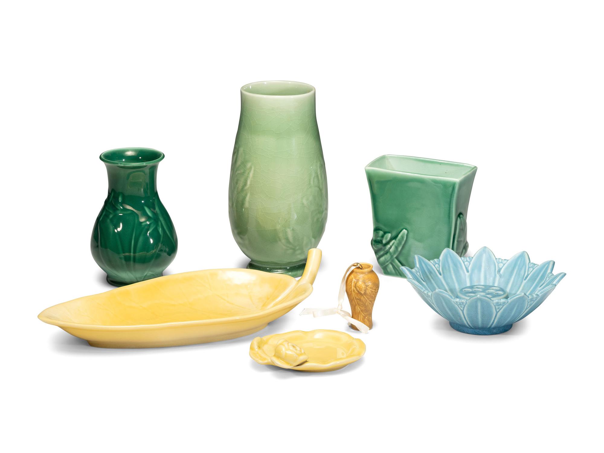 Six Rookwood Pottery Floral and Foliate Decorated Table Articles