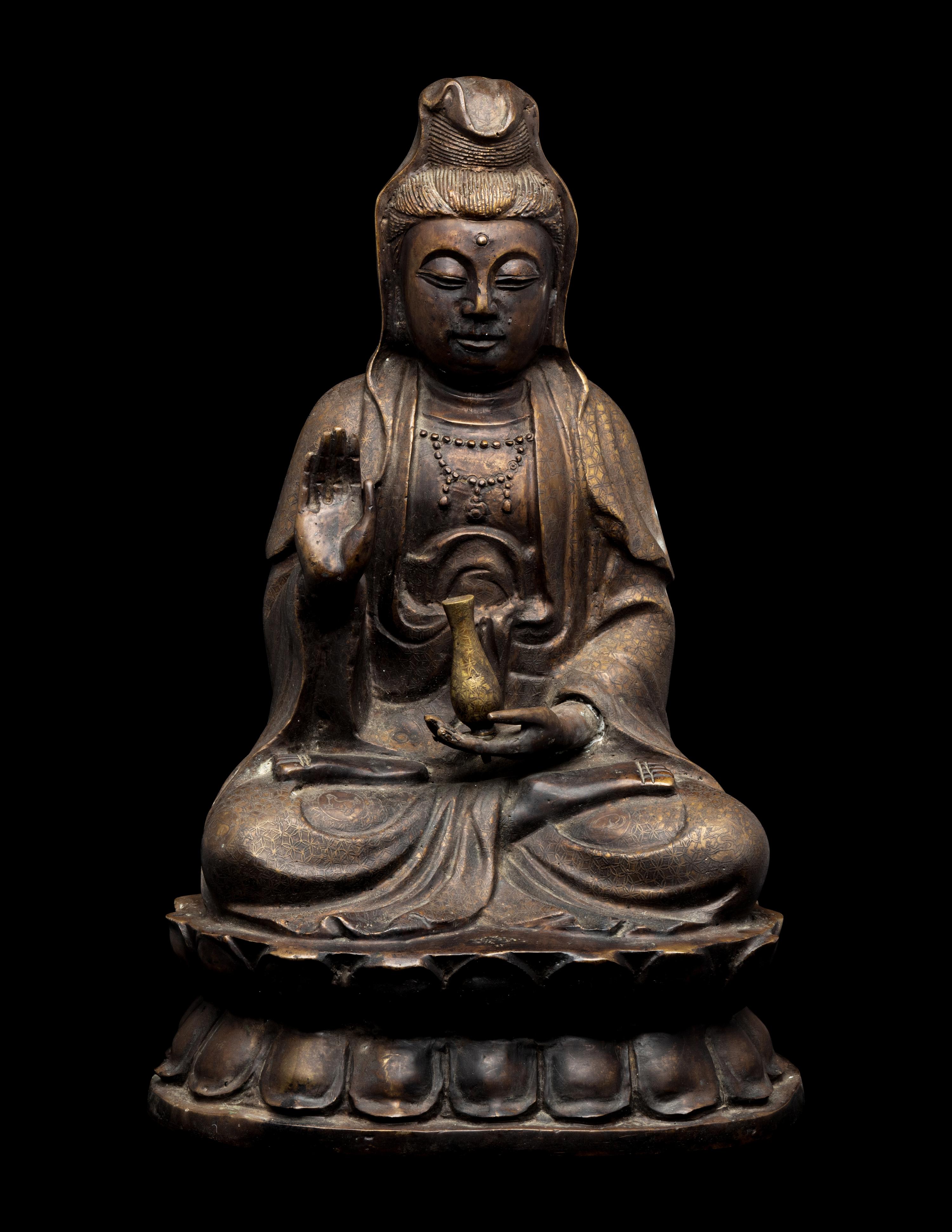 A Chinese Bronze Figure of Guanyin 銅觀音
