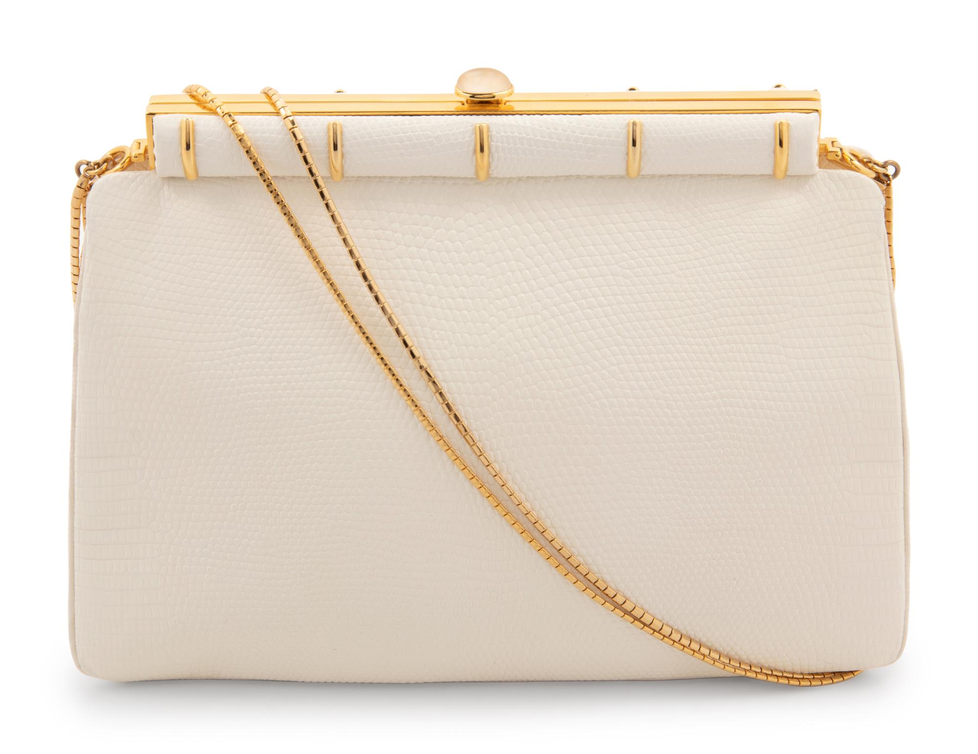 Judith Leiber White Lizard Shoulder Bag