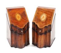 A Pair of George III Inlaid Mahogany Knife Boxes Height 32 x width 13 x depth 11 inches. — 18TH/19TH CENTURY