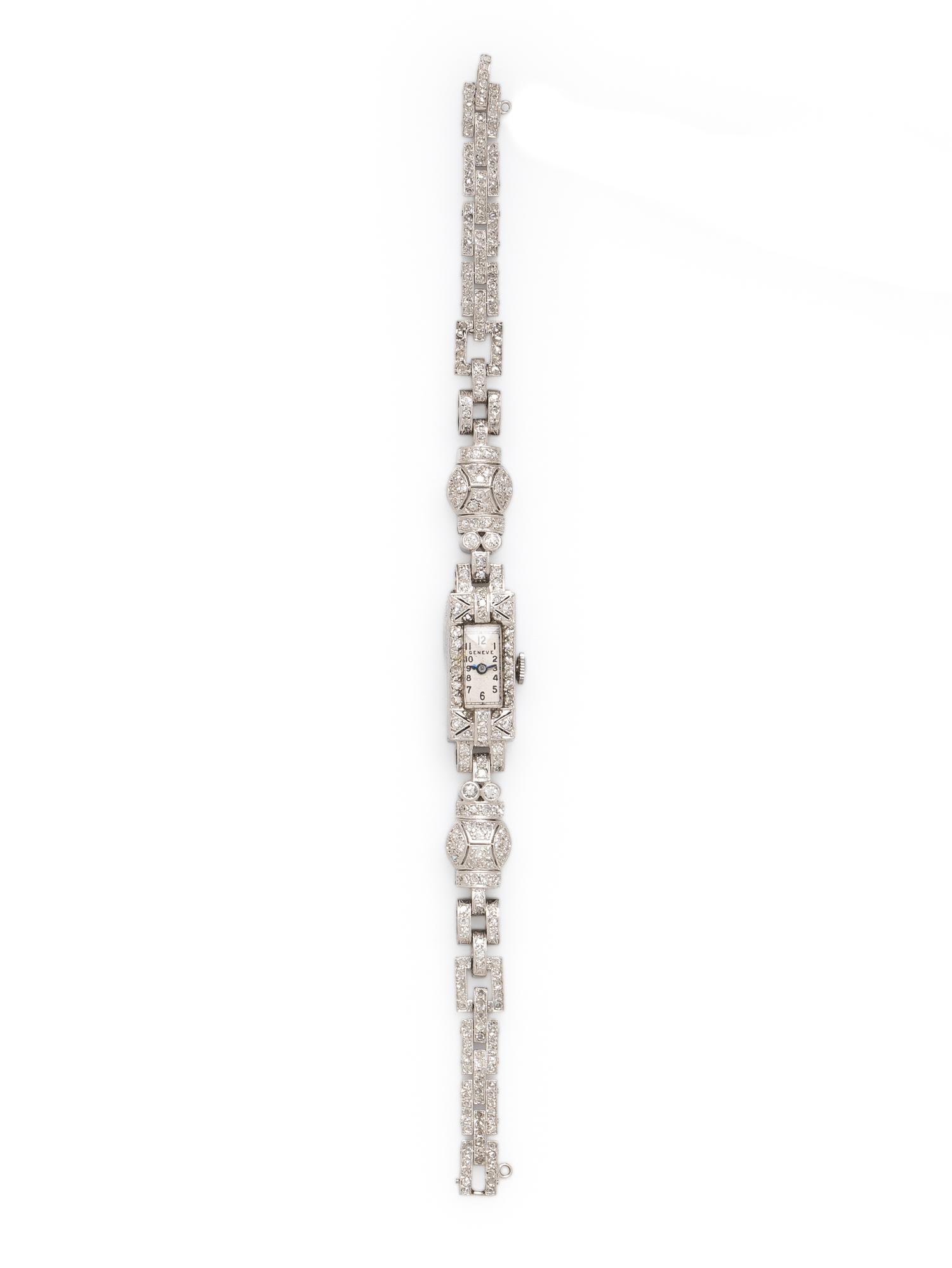 GENEVE, ART DECO, DIAMOND AND PLATINUM WATCH