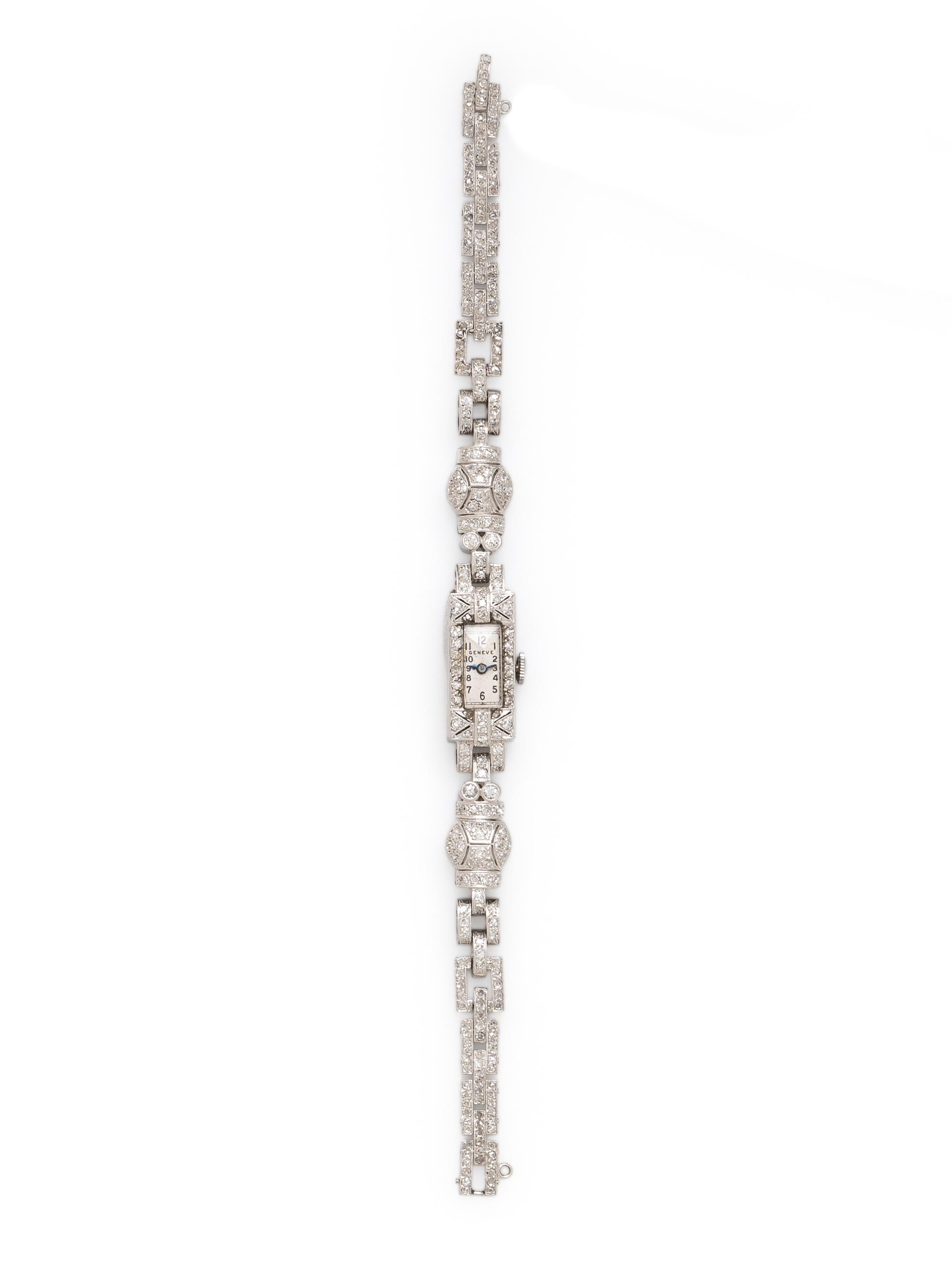 GENEVE, ART DECO, DIAMOND AND PLATINUM WATCH
