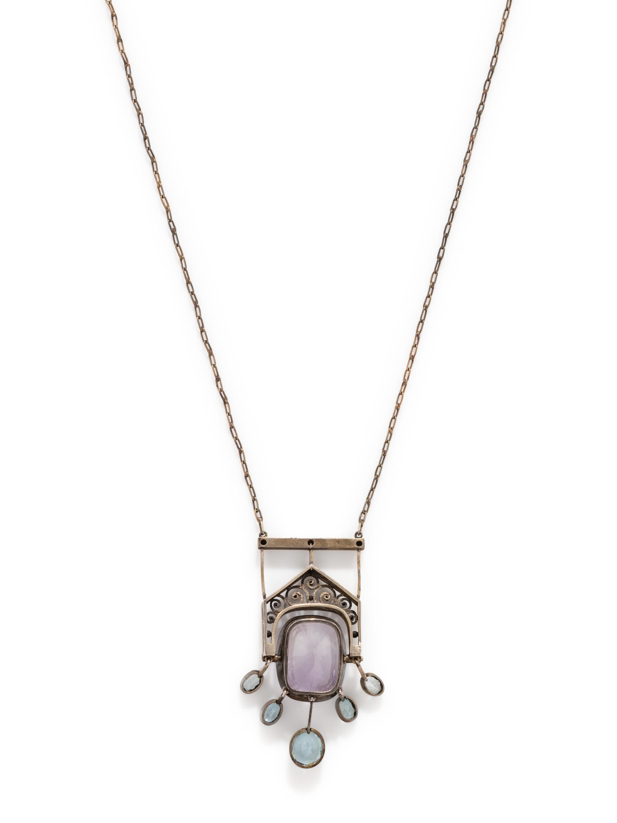 RUSSIAN, STIL MODERN, SILVER, AMETHYST AND AQUAMARINE NECKLACE