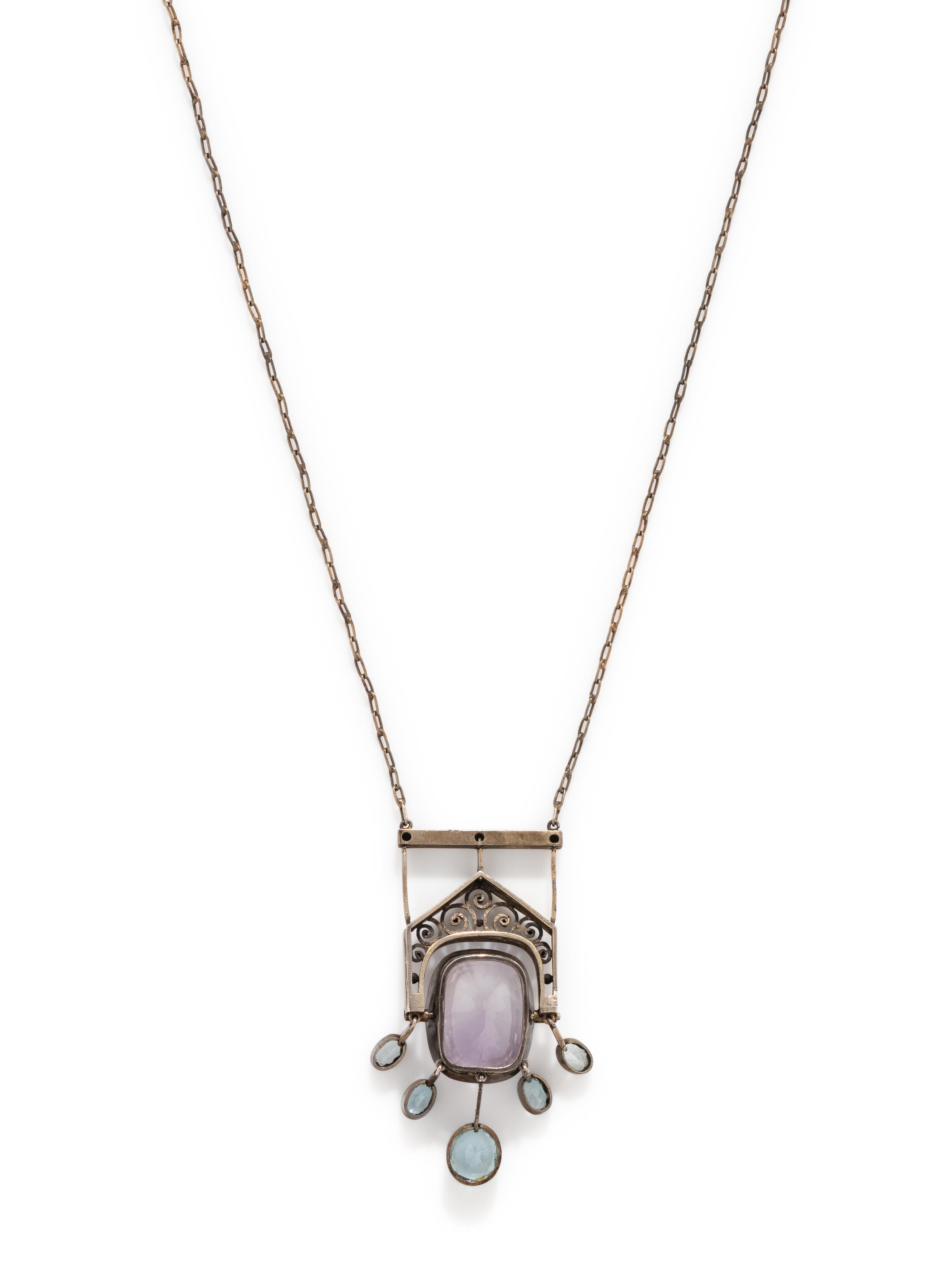 RUSSIAN, STIL MODERN, SILVER, AMETHYST AND AQUAMARINE NECKLACE