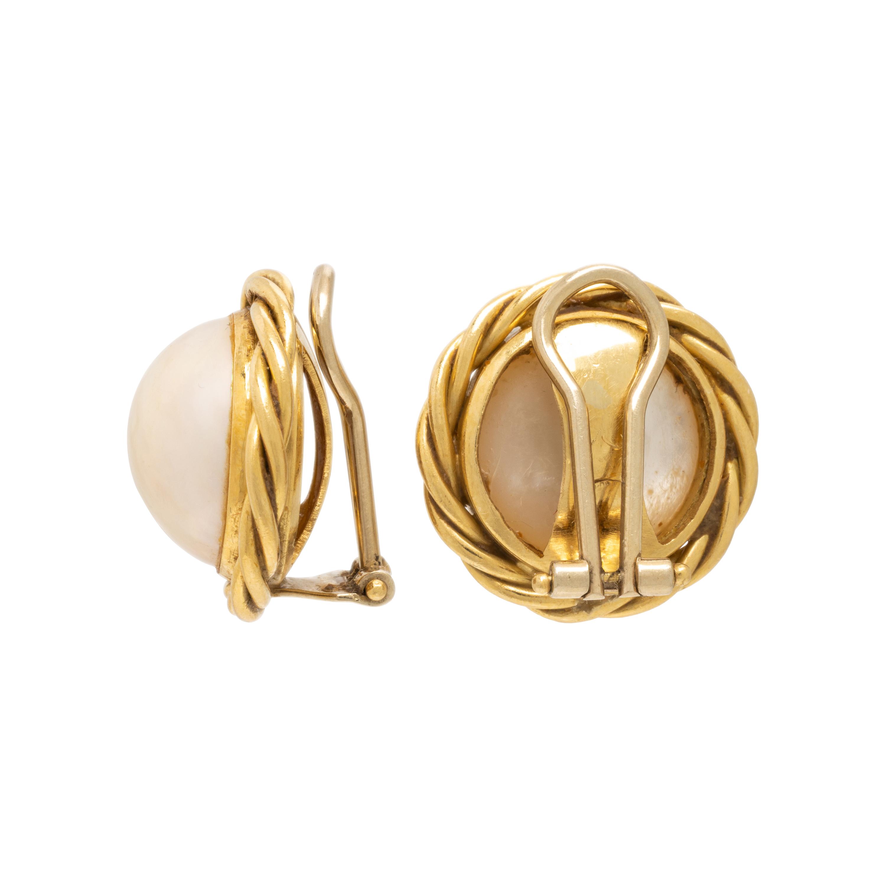 Yellow Gold and Simulant Mabé Pearl Earrings