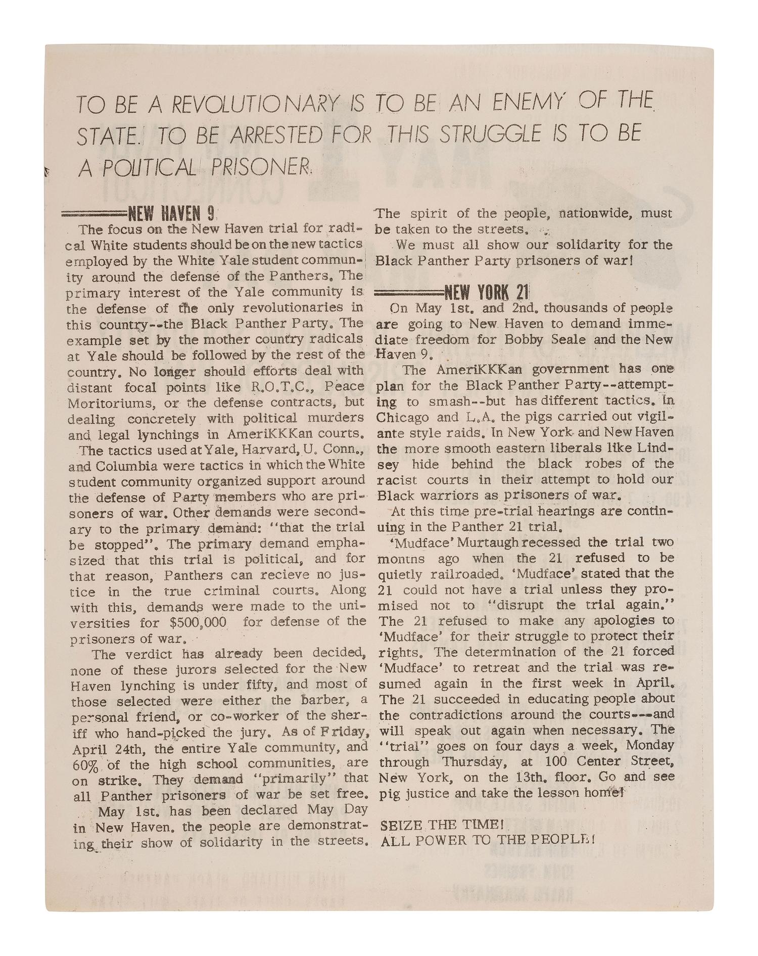 [BLACK PANTHERS]. A group of 2 flyers associated with the "Panther 21,"comprising: