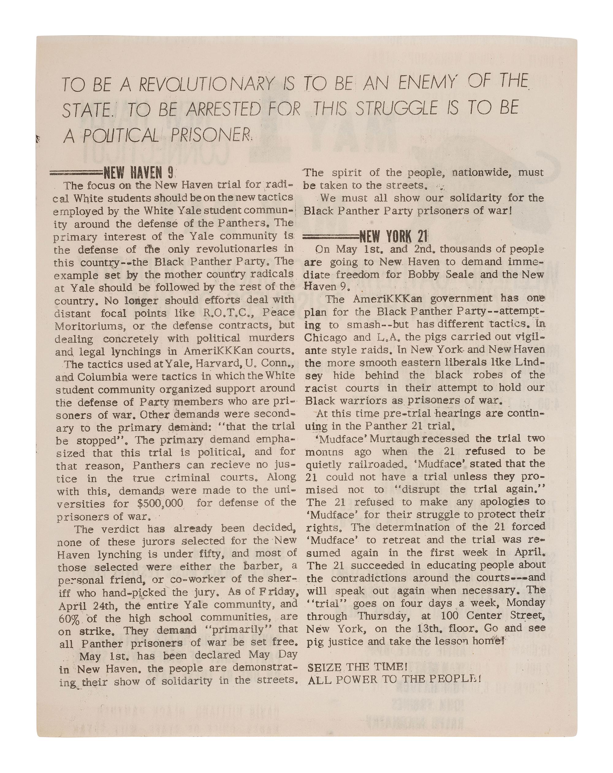 [BLACK PANTHERS]. A group of 2 flyers associated with the "Panther 21,"comprising:
