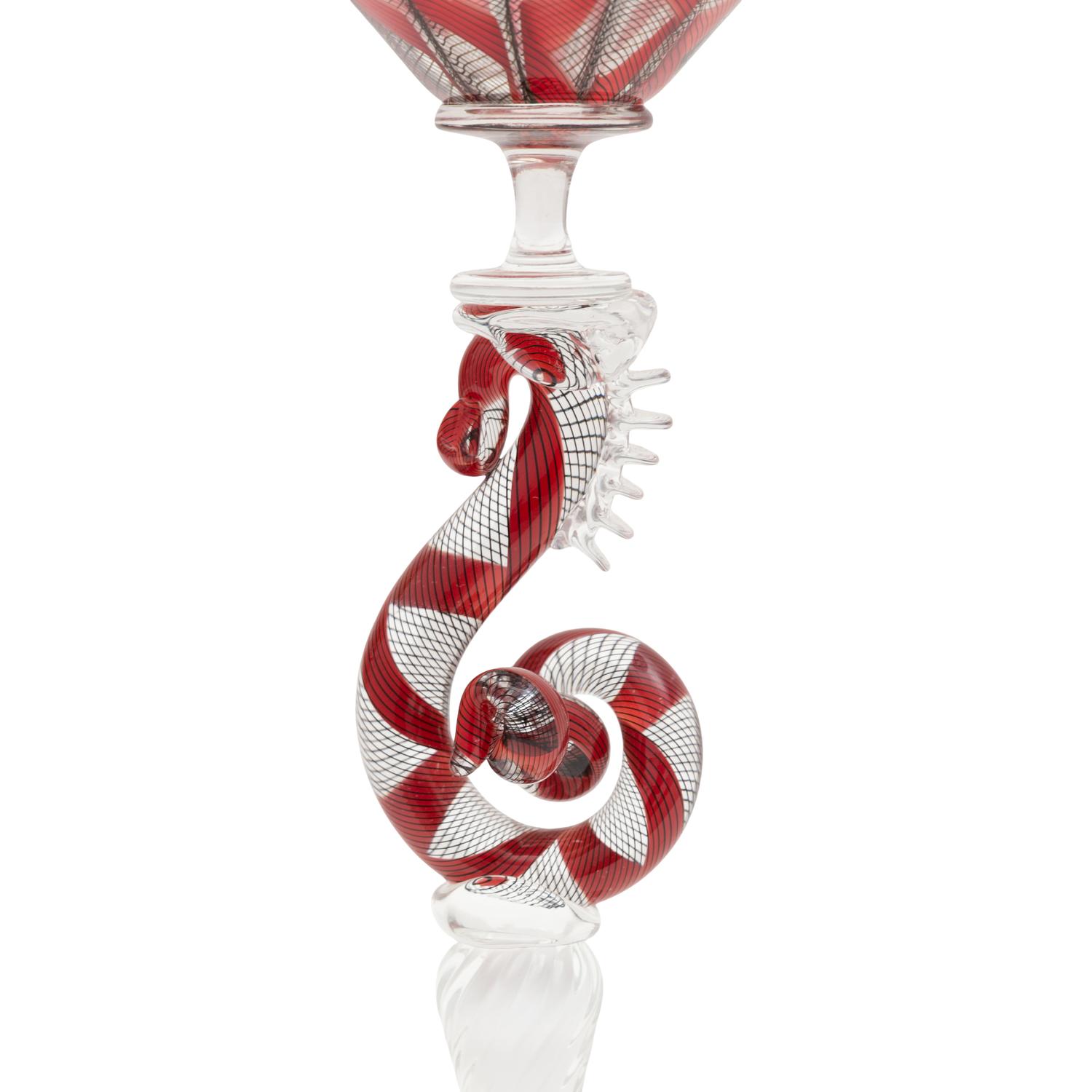 A Collection of Five Decorated Venetian Art Glass Goblets