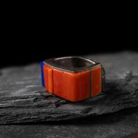 Richard Chavez (San Felipe, b. 1949) — Silver, Coral, and Lapis Ring