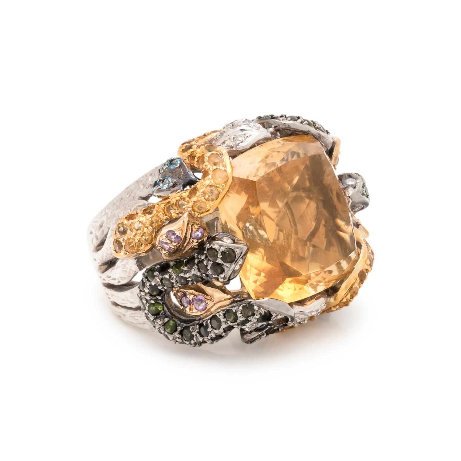 CITRINE, GEMSTONE AND DIAMOND RING