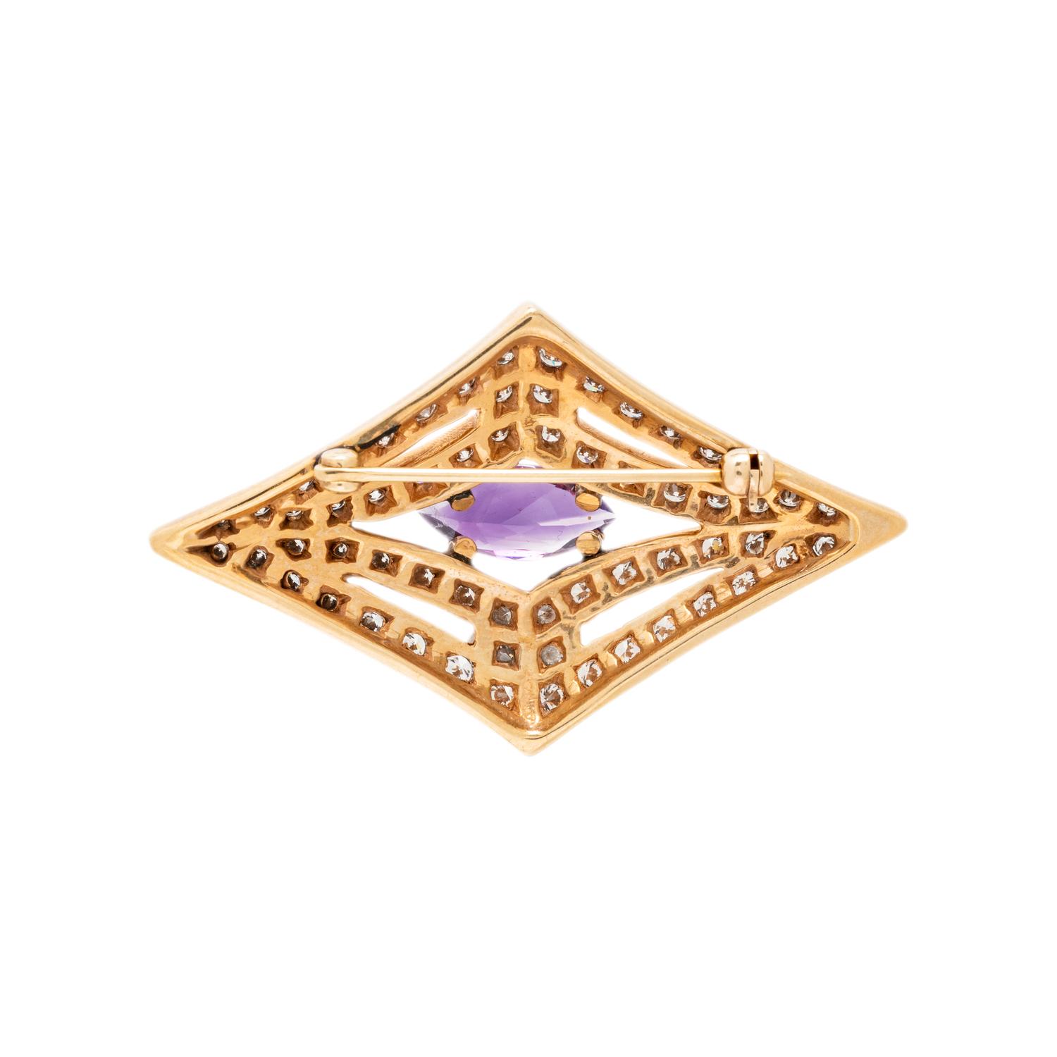 YELLOW GOLD, DIAMOND, AND AMETHYST BROOCH