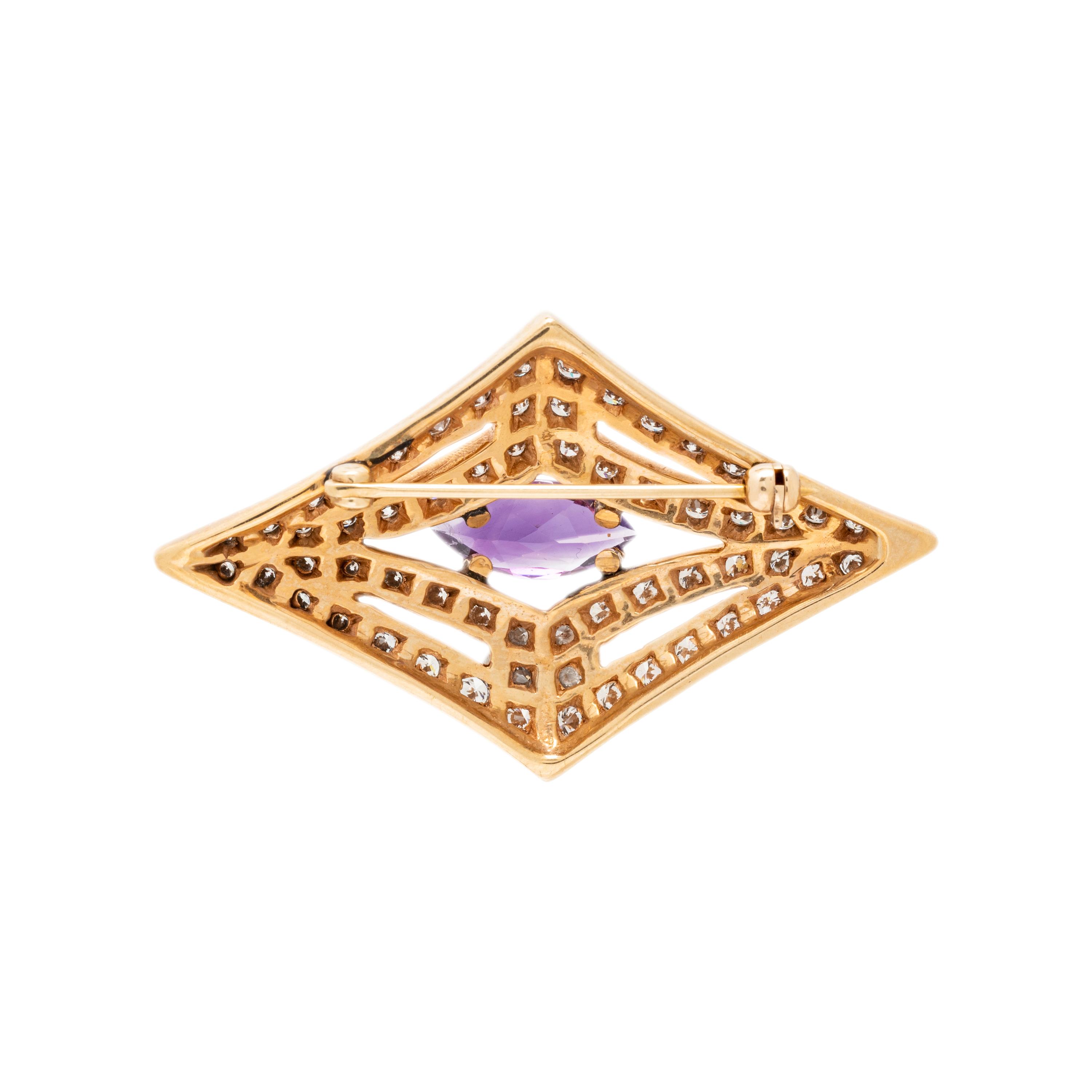 YELLOW GOLD, DIAMOND, AND AMETHYST BROOCH