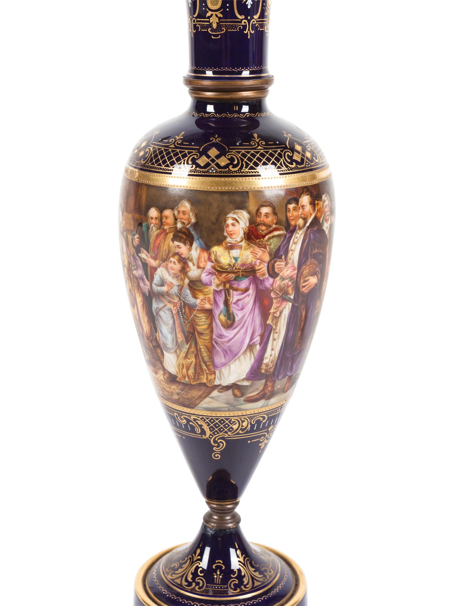 A Vienna Painted and Parcel Gilt Porcelain Vase Mounted as a Lamp