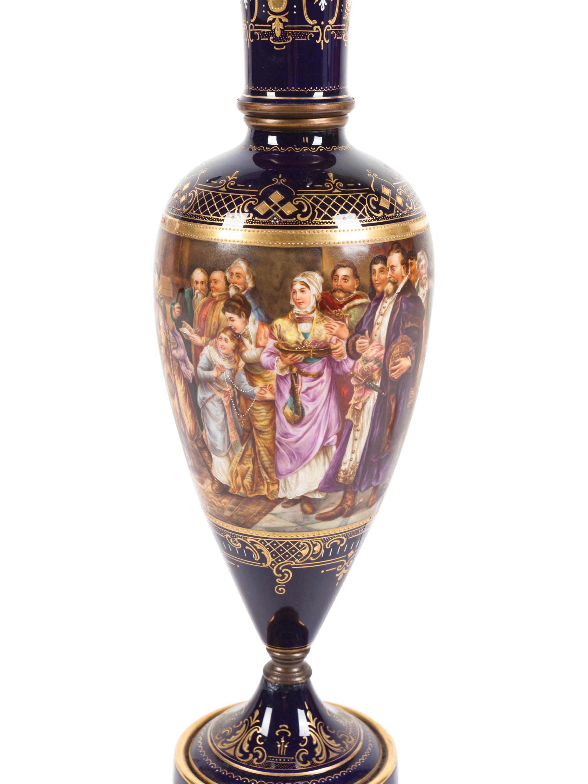 A Vienna Painted and Parcel Gilt Porcelain Vase Mounted as a Lamp