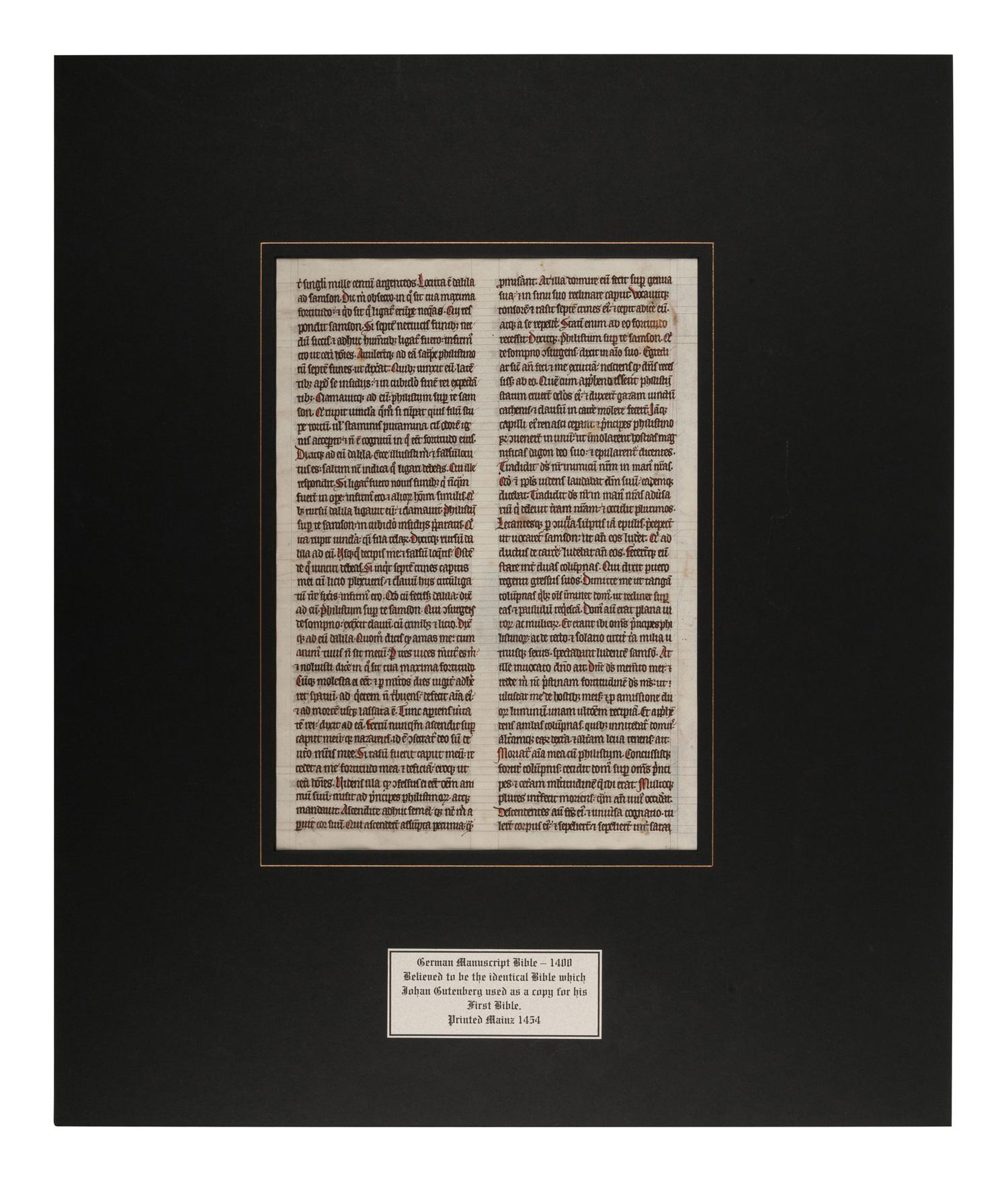 [MANUSCRIPT LEAF -- BIBLE]. One leaf on vellum, in Latin. Germany, ca. 1425.