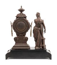 An Ansonia Music Patinated Metal Mantel Clock
